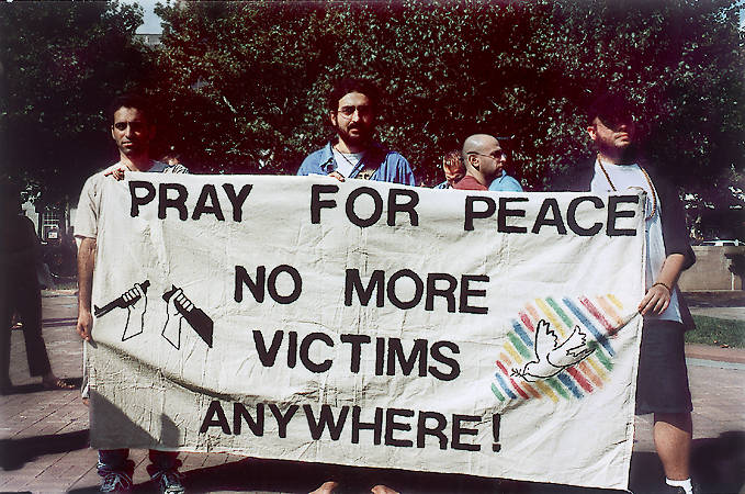 Peace activists in the Boston rally following the September 11 terrorist attacks.