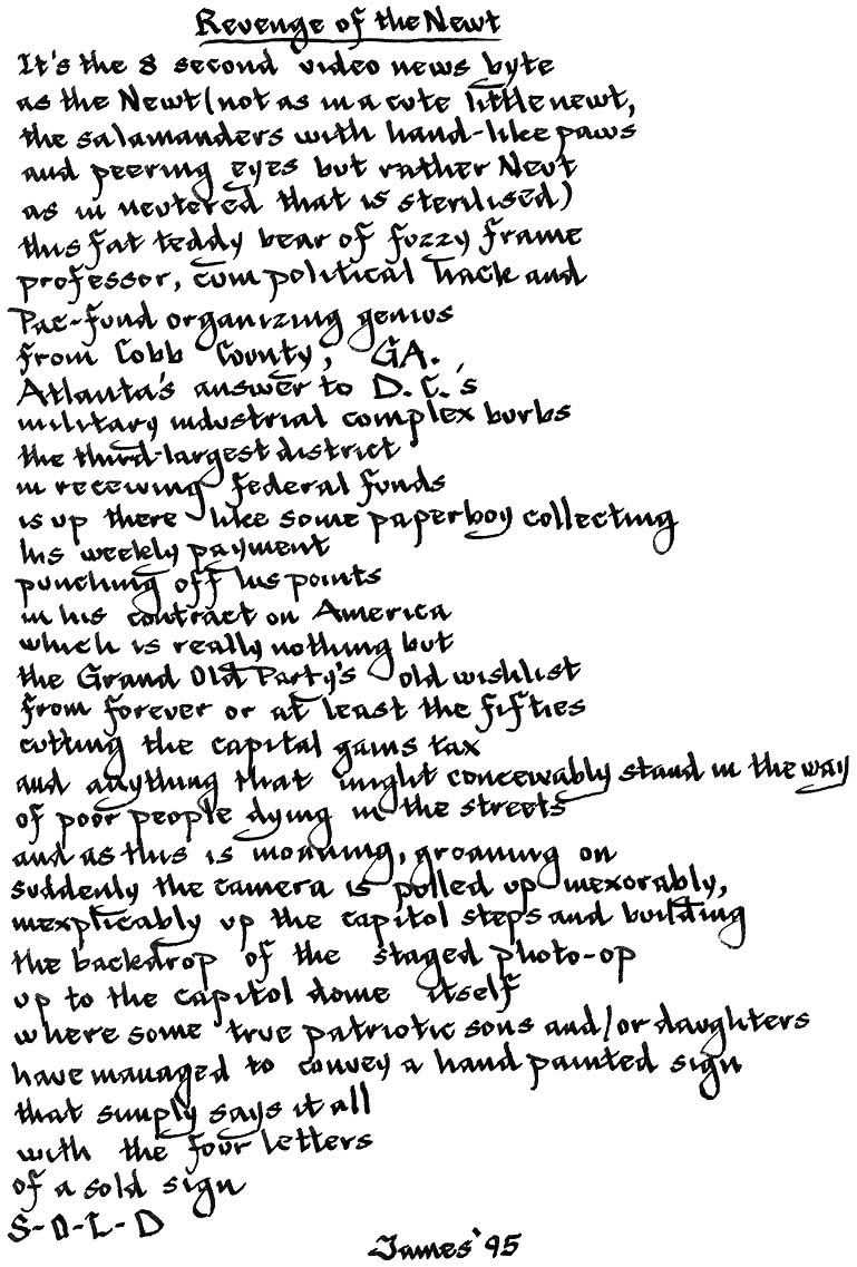 A scan of a calligraphic poem by James Vanhooy