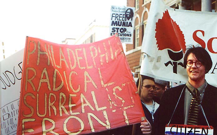 Radical Surrealists for Mumia / Philadelphia demonstration, April 1999. —photo by Tanbou