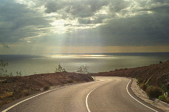 A road going down to the sea on the island of Gomera in the Canaries archipelago. —photo by David Henry, 1997
