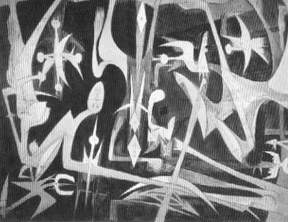 “La grande composition,” huile sur papier —par Wilfredo Lam, 1949