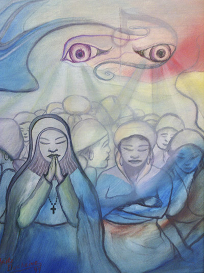 “Praying Women” by Fritz Ducheine, acrylic on board, 16x20, 2010.
