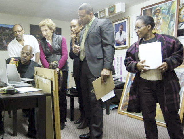 The curators, from the left: Barry Gaither (seated), Charlot Lucien, Anne Anninger, Michèle Alfred, Joseph Chéry and Bernadette Louis (volunteer).
