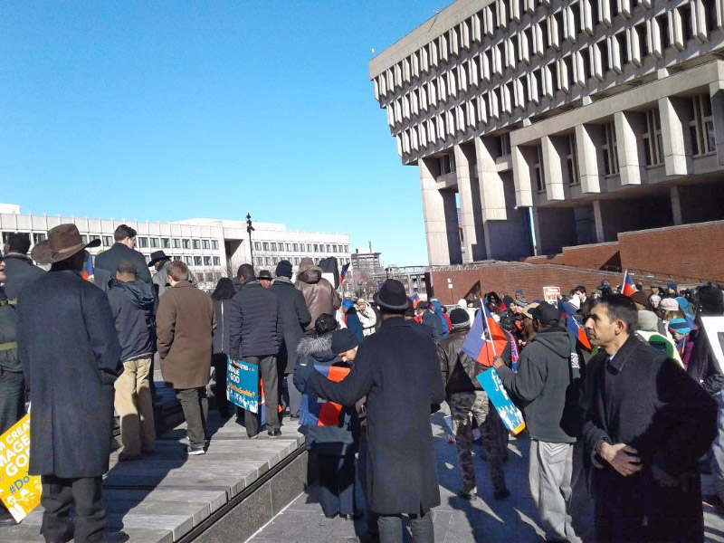 Haitians and supporters protesting in Boston City Hall Plaza on January 25th 2018, against the Trump administration’s suspension of the Temporary Protected Status or TPS program for Haitians and others.