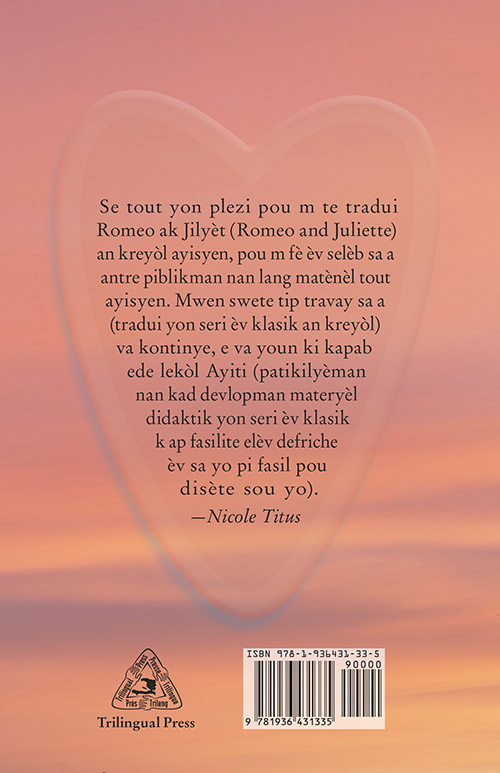 La quatrième de couverture de «Romeo et Juliet», traduit par Nicole Titus