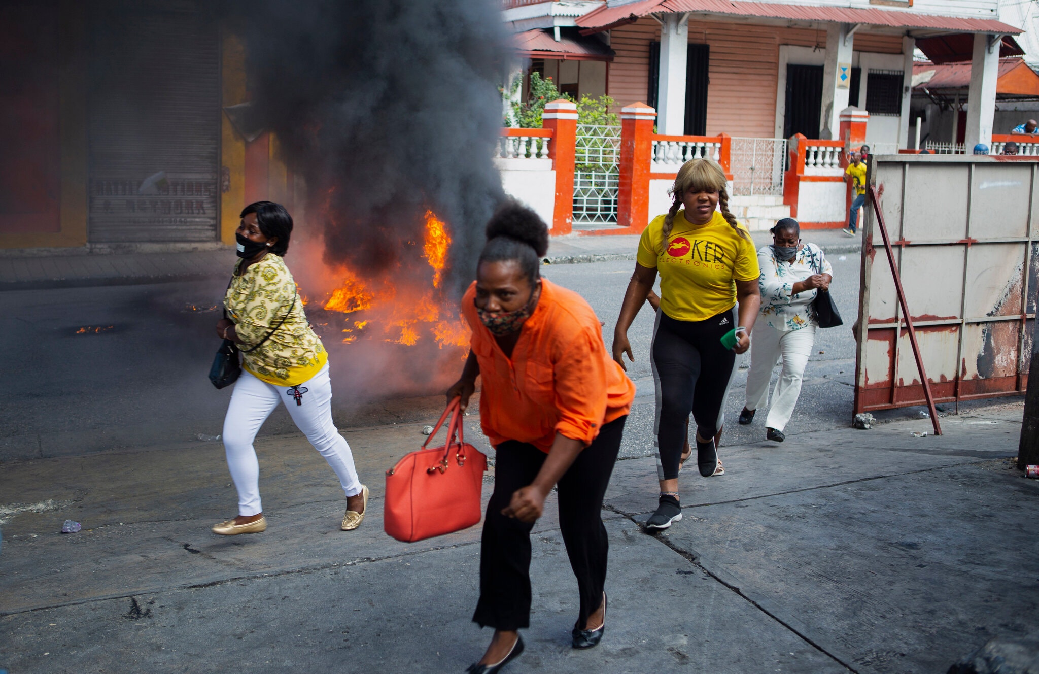 A burning barricade in Port-au-Prince during a demonstration calling for Haiti’s president to resign.