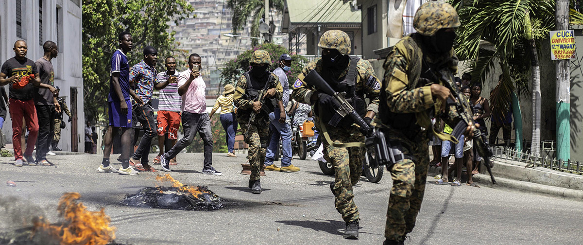 Citizens take part in a protest near the police station of Pétion-Ville after Haitian President Jovenel Moïse was murdered on July 8th 2021 in Port-au-Prince, Haiti. Moïse was killed and his wife injured during an attack to their home in the nation’s capital on Wednesday.
