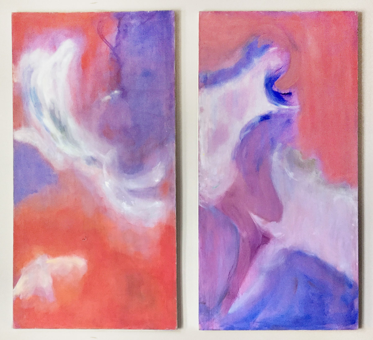 “Flight”, a two-panel diptych painting by Rhoda Netchinsky, 1993, acrylic on canvas.