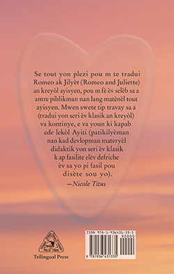 Le quatrième de couverture de «Romeo ak Jilyèt».